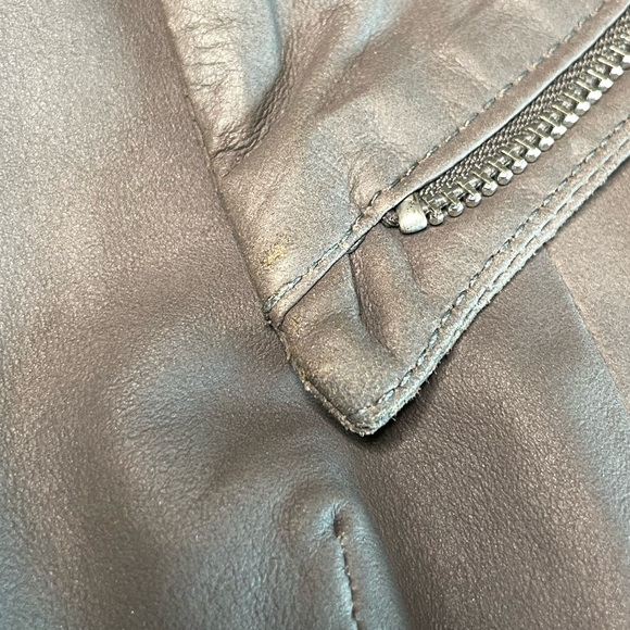 LAMARQUE Gray Soft Leather Moto Jacket Asymmetric Zip Funnel Neck Size M - Picture 7 of 9